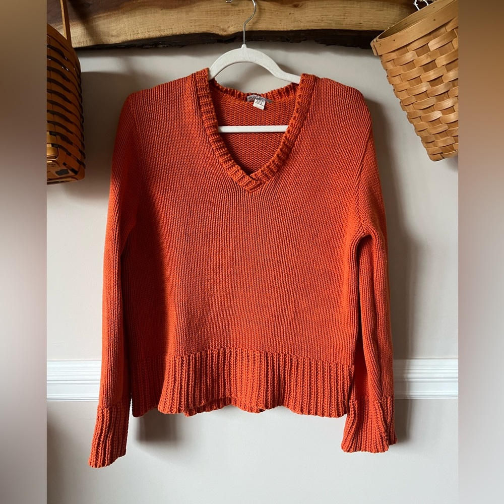 90s Y2K Vintage Spunky Orange Sweater 100% Cotton Made in USA Medium Holiday